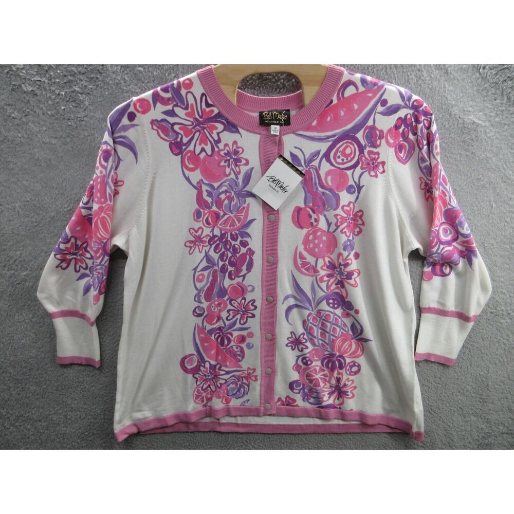 NWT Bob Mackie Wearable Art Floral Cardigan Pink White Button Women's 3X